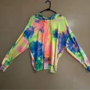 Planet Gold Multicolor Tie-Dye Hoodie Butter Soft Material Size 1X Crop Top